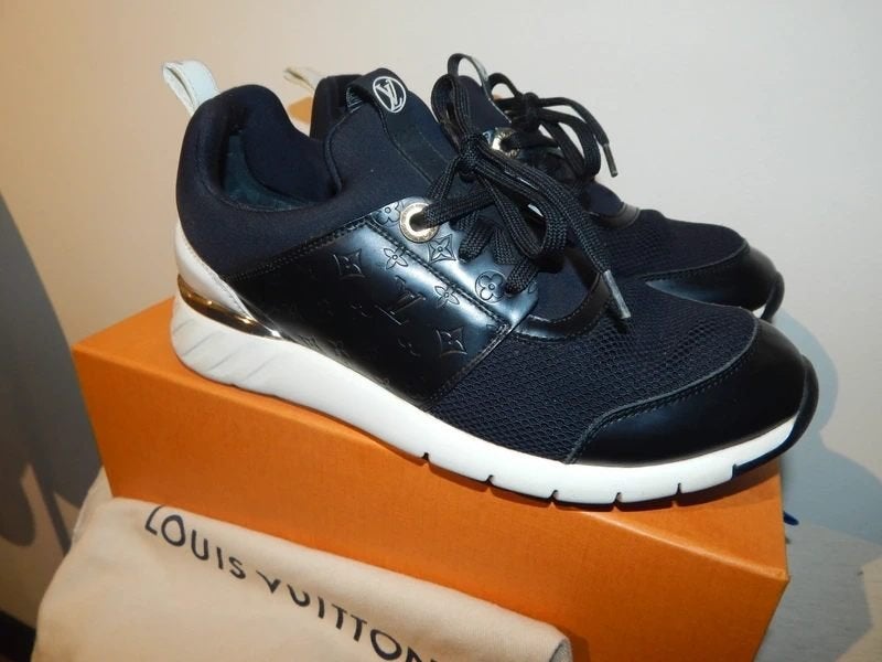 Louis Vuitton zwarte sneakers leer deel monogram in doos36.5, Overige kleuren, Verzenden, Louis Vuitton, Sneakers of Gympen