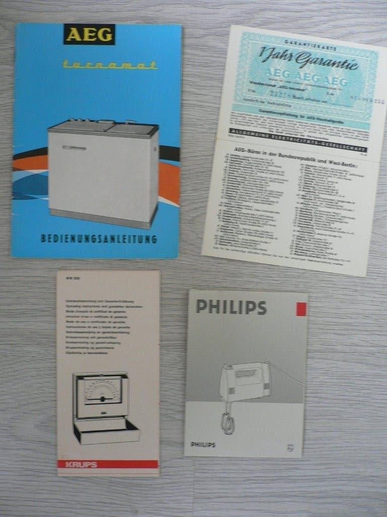 gebruiksaanwijzingen jaren '60: AEG Turnamat, Krups, Philips, Verzamelen, Ophalen of Verzenden, Gebruikt, Overige typen