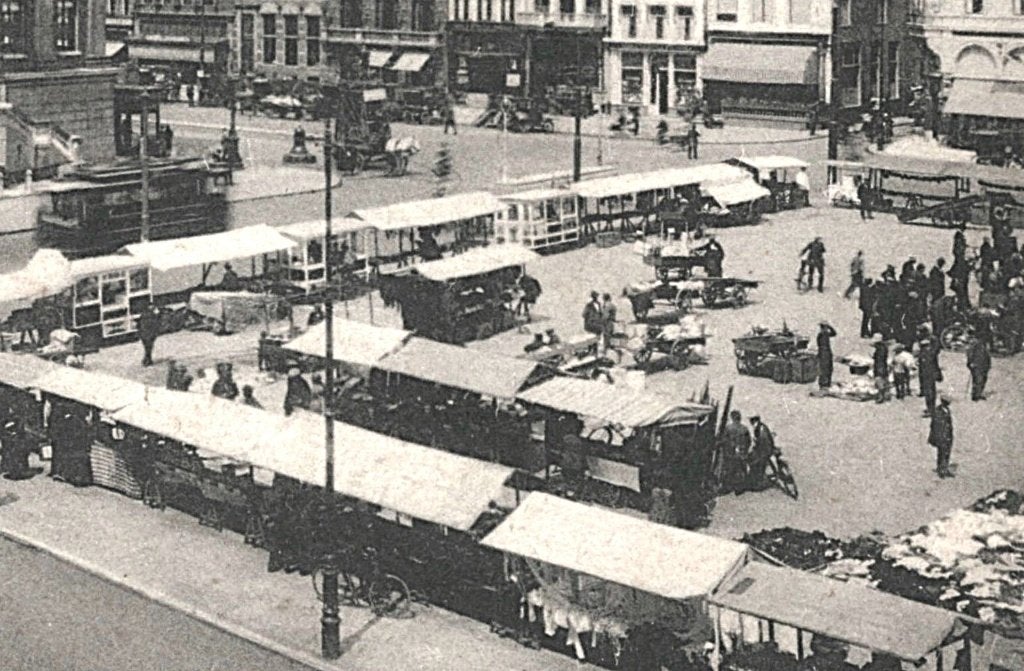 968641 Groningen Groote Markt Tram 1937 Gelopen mt postzegel, Ophalen of Verzenden, 1920 tot 1940, Gelopen, Groningen