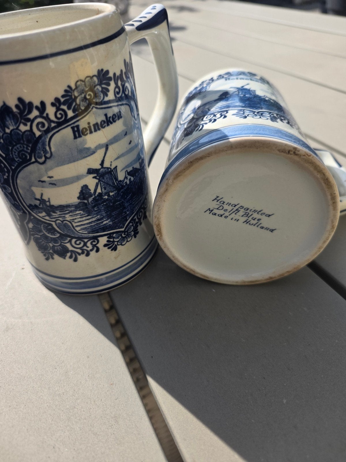 2x Handgeschilderde Heineken Delft Blauw Bierpul Made in Hol, Ophalen of Verzenden
