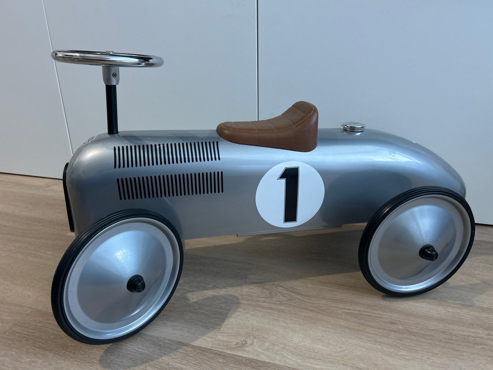 Retro Roller Loopauto Zilver - Zo goed als nieuw, Ophalen, Zo goed als nieuw, Loopvoertuig