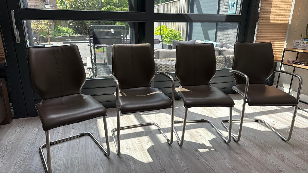 4x Design Stoel leder - nederlands design en productie, Huis en Inrichting, Stoelen, Ophalen, Gebruikt, Overige kleuren, Modern