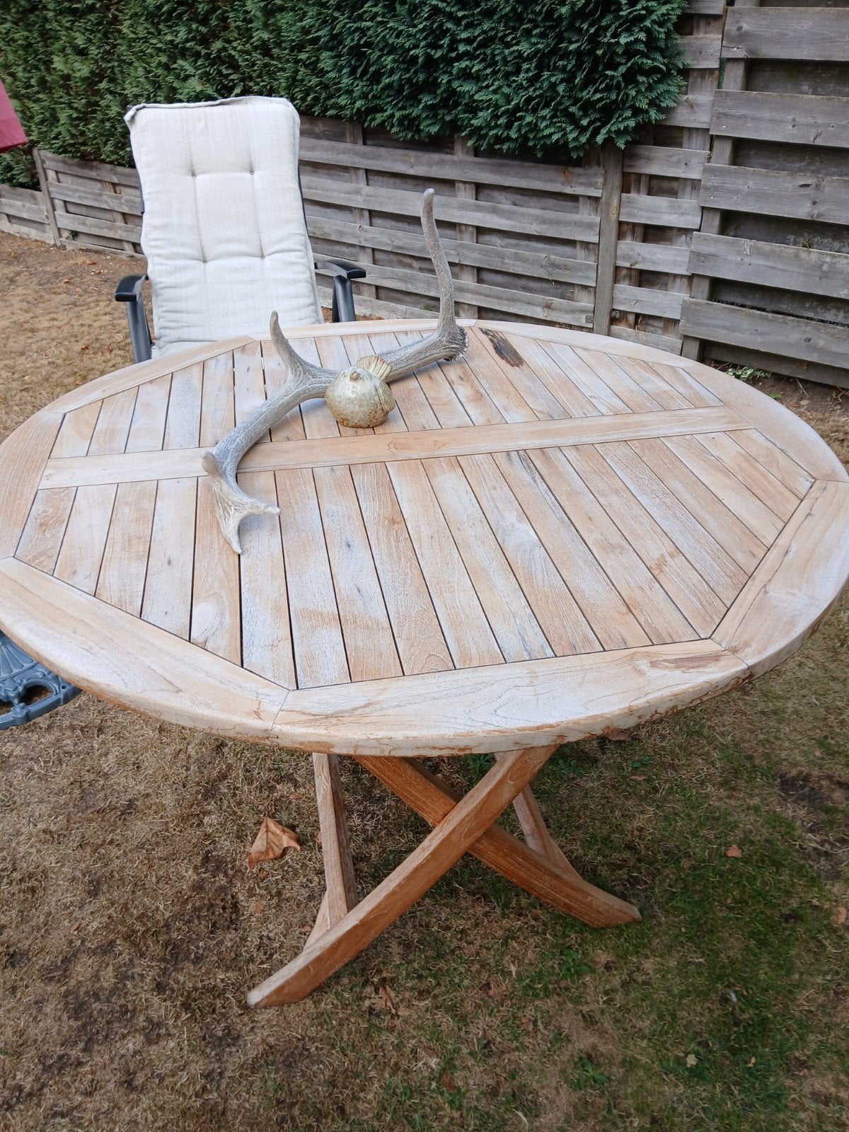 Inklapbare teakhouten tuintafel, Tuin en Terras, Tuintafels, Ophalen, Gebruikt, Rond, Teakhout