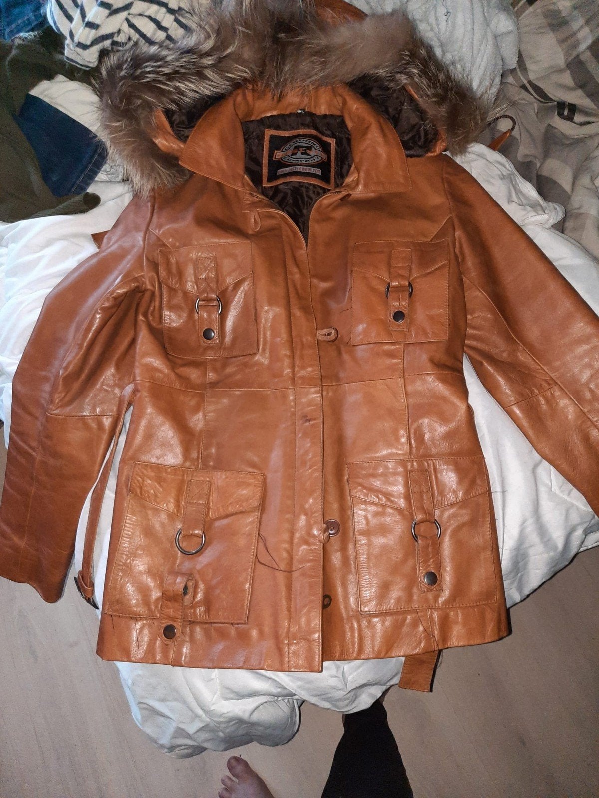 Restyle damesjas met bontkraag - Maat XXL, Kleding | Dames, Bruin, Maat 46/48 (XL) of groter, Ophalen of Verzenden, Zo goed als nieuw