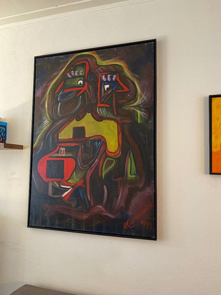 Groot abstract schilderij E. Kolenbrander 100cmx140cm, Antiek en Kunst, Ophalen