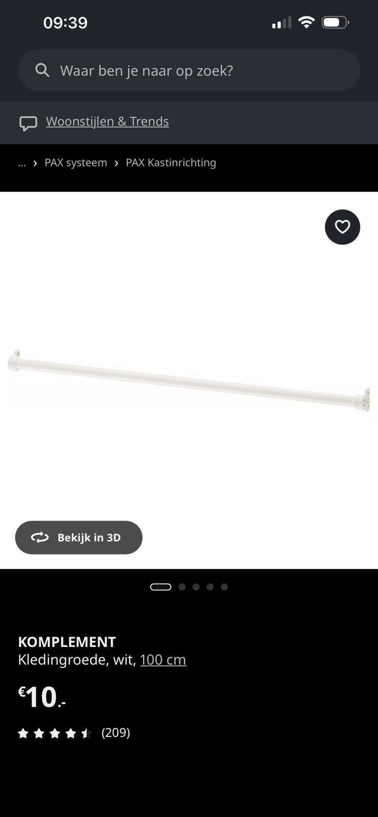 Kledingroede IKEA 2x 100cm, Huis en Inrichting, Ophalen, 50 tot 100 cm, Zo goed als nieuw, Minder dan 100 cm