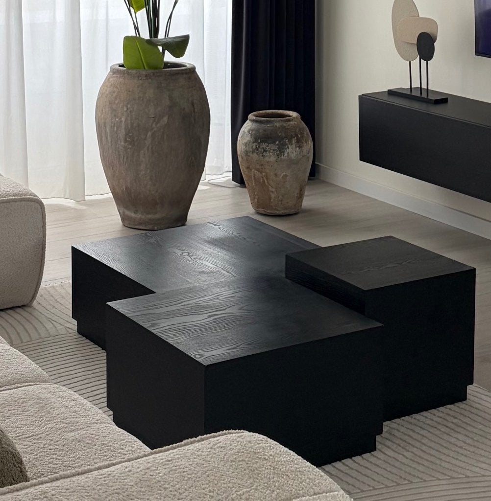 Salontafel set zwart, Huis en Inrichting, Tafels | Salontafels, Ophalen, Gebruikt, 50 tot 100 cm, Vierkant