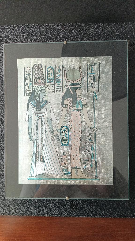 Afbeelding Egyptische goden Isis en Osiris – papyruskunst, Antiek en Kunst, Ophalen of Verzenden