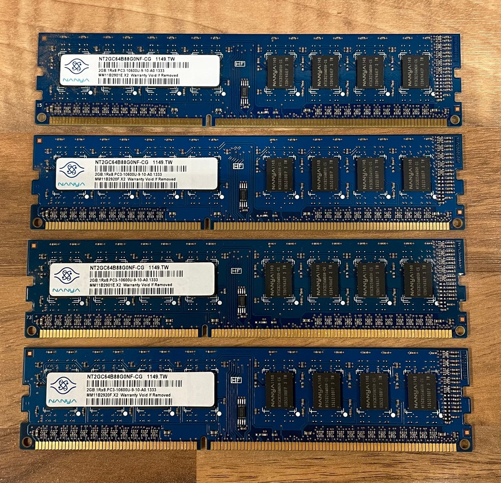 4x Nanya 2GB DDR3 1333MHz PC3-10600U – 8GB – 4 modules, Computers en Software, RAM geheugen, Ophalen of Verzenden, Zo goed als nieuw
