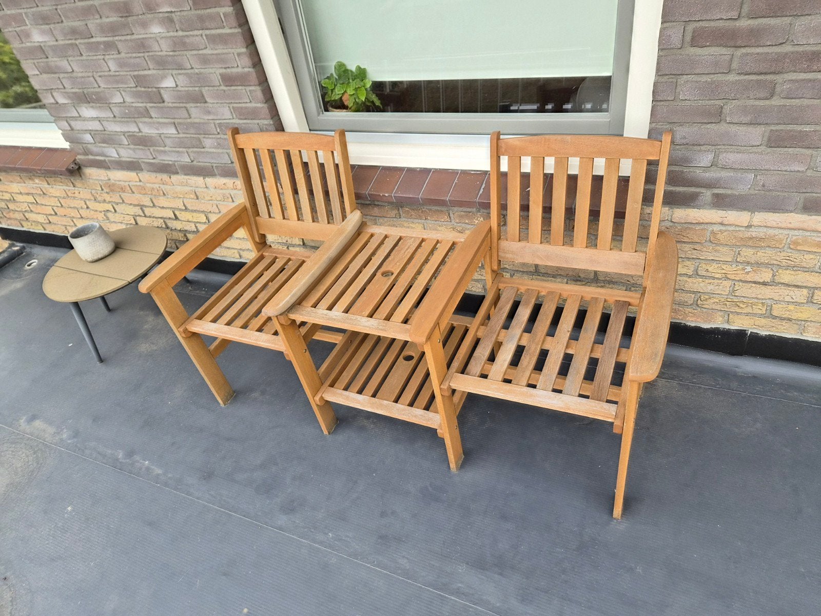 Houten tuinbank met tafeltje - demonteerbaar, Gebruikt, Bank, Tuinset, Hout