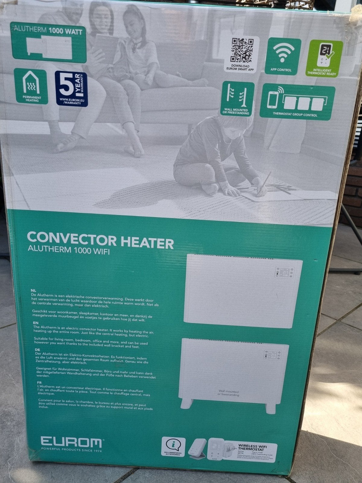 Alutherm 1000 Watt Convector Heater WiFi - Nieuw in doos, Doe-het-zelf en Verbouw, Ophalen of Verzenden, Nieuw, 800 watt of meer