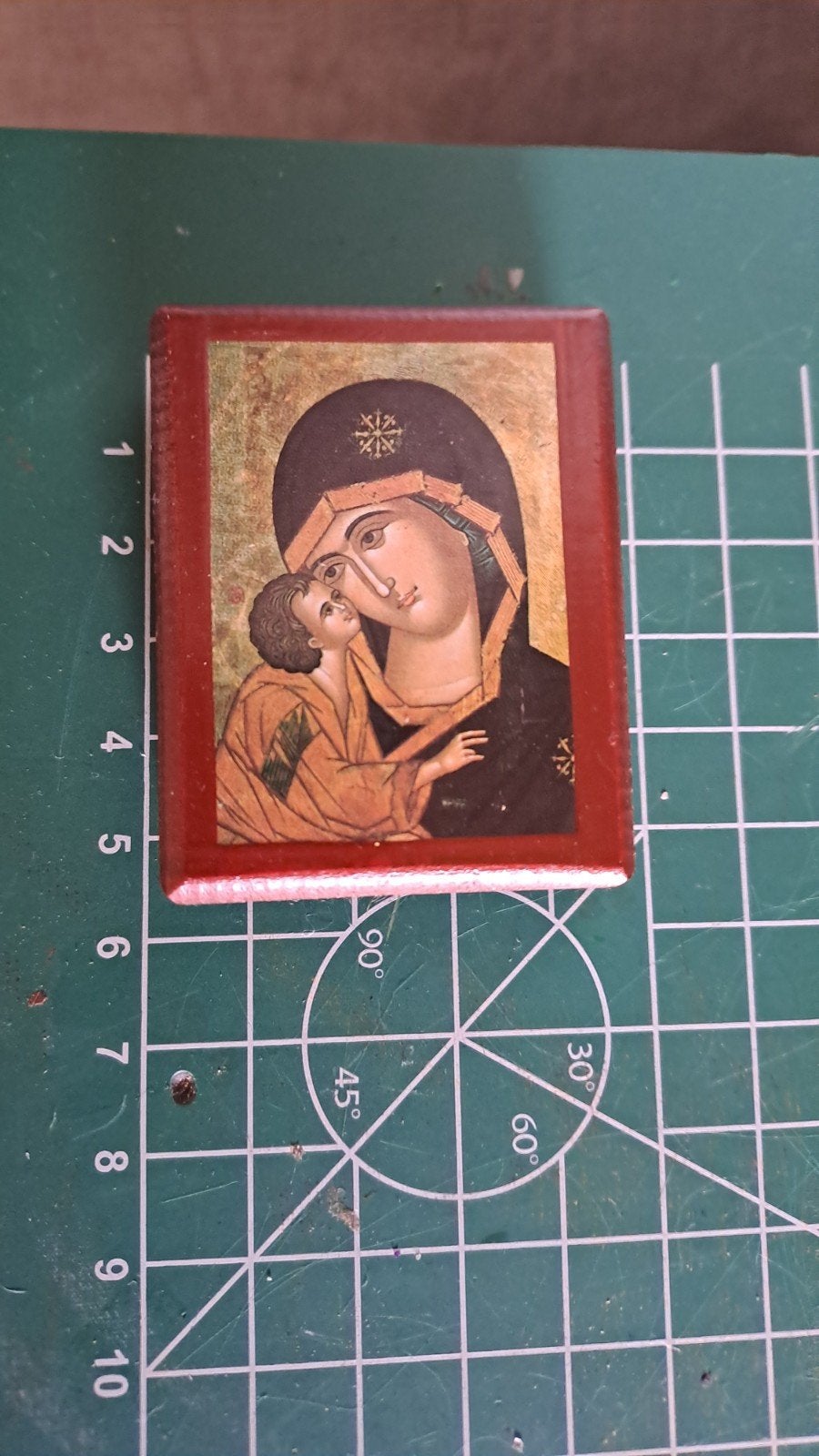 Kleine houten icoon van Maria met kind, Ophalen of Verzenden