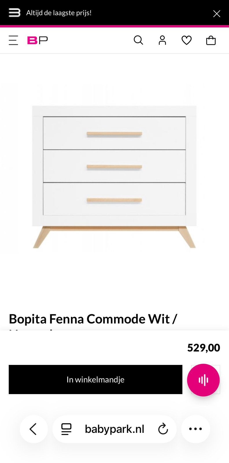 Bopita Fenna Commode Wit / Naturel, Ophalen, 50 tot 70 cm, 90 tot 105 cm, 100 cm of meer