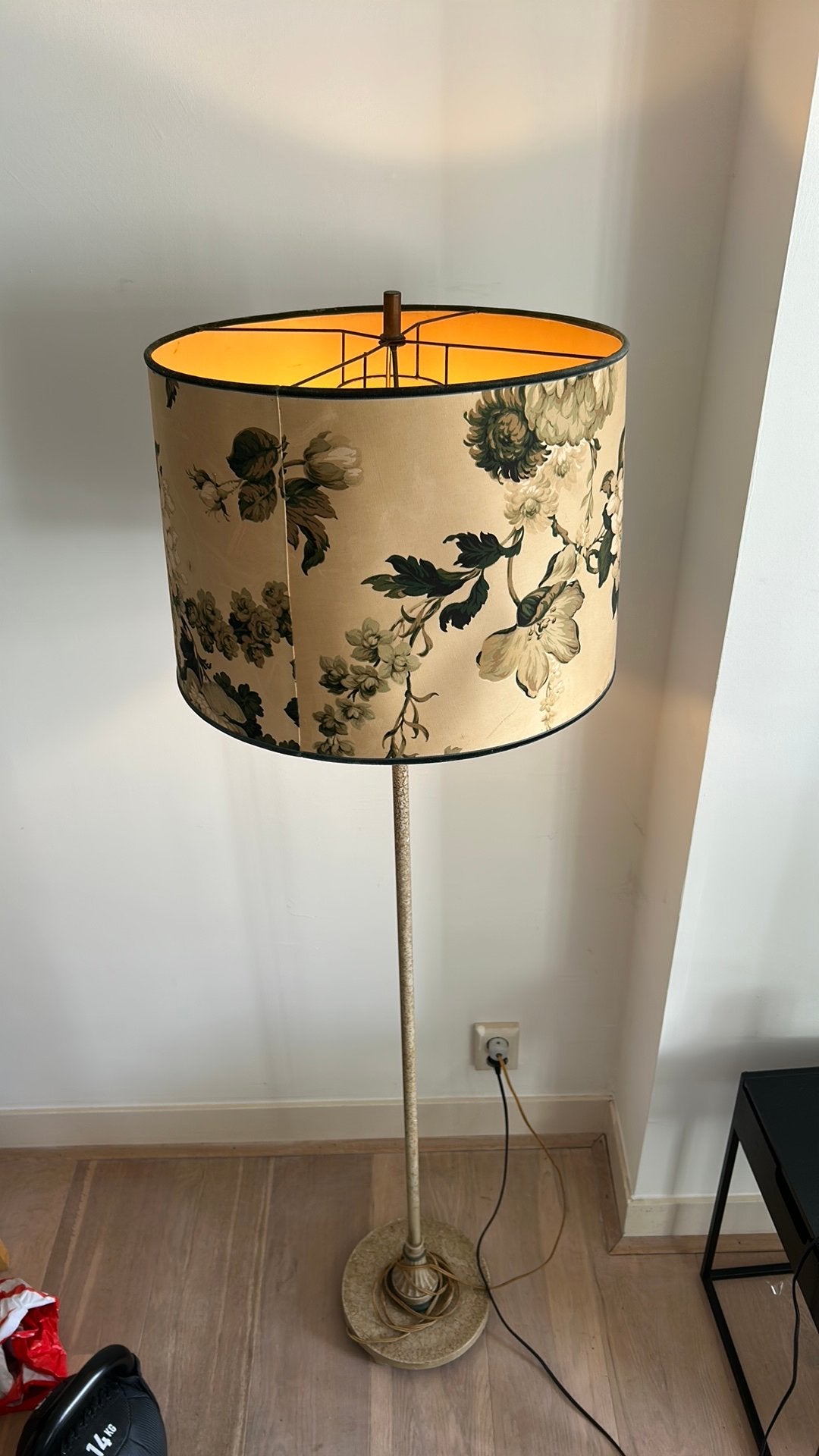 Vintage antieke vloerlamp met bloemen lampenkap - 158cm, Huis en Inrichting, Lampen | Vloerlampen, Ophalen, Zo goed als nieuw
