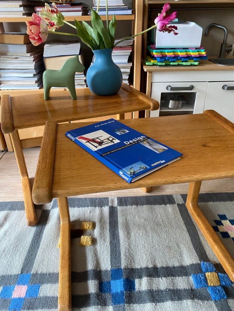 Set van twee vintage bijzettafels van Salin Nyborg, Huis en Inrichting, Tafels | Bijzettafels, Ophalen, Minder dan 45 cm, Minder dan 55 cm