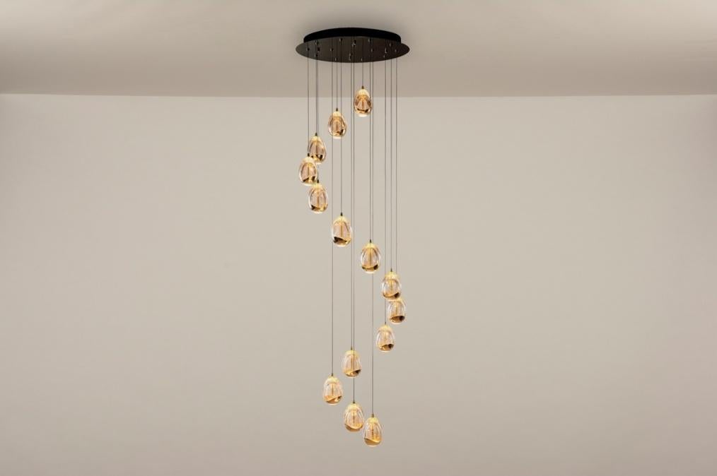 led ei hanglamp vide lamp goud glas of zwart H 110 max 350cm, Ophalen of Verzenden, Nieuw, Glas