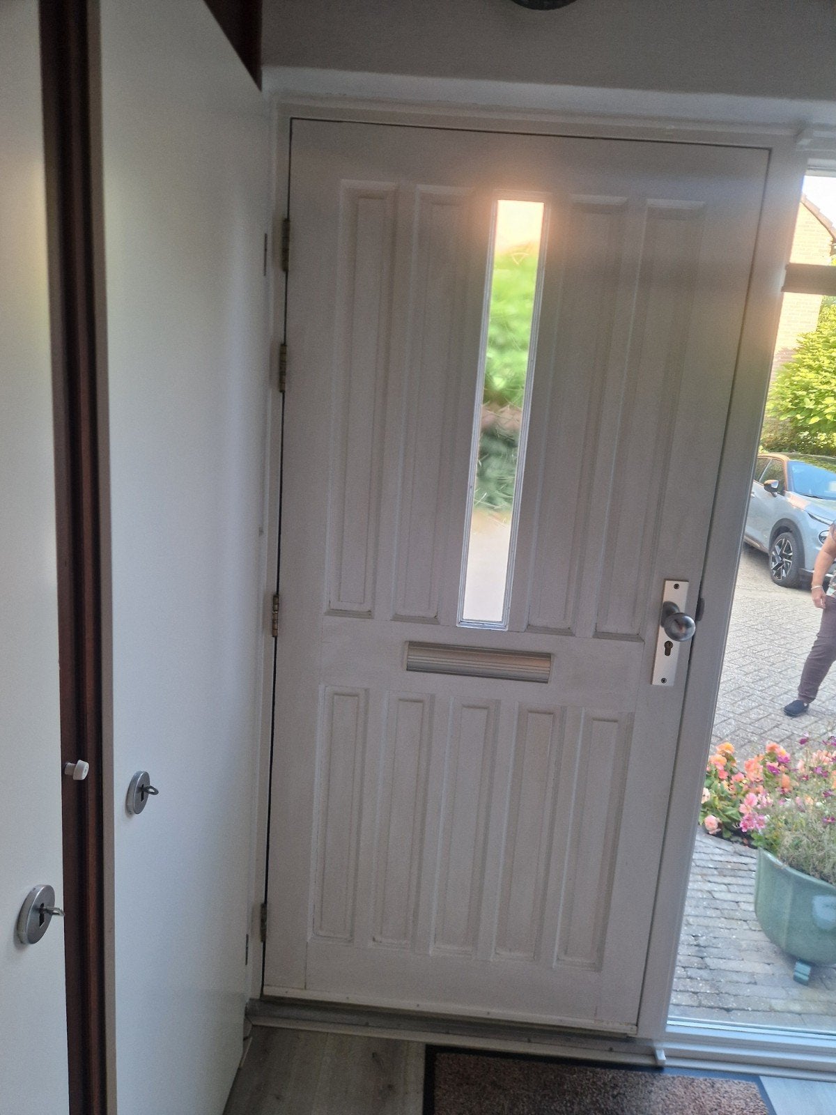 Hardhouten Voordeur 930x2015x40mm - Wit/Groen, Gebruikt, 80 tot 100 cm, Ophalen of Verzenden, Buitendeur