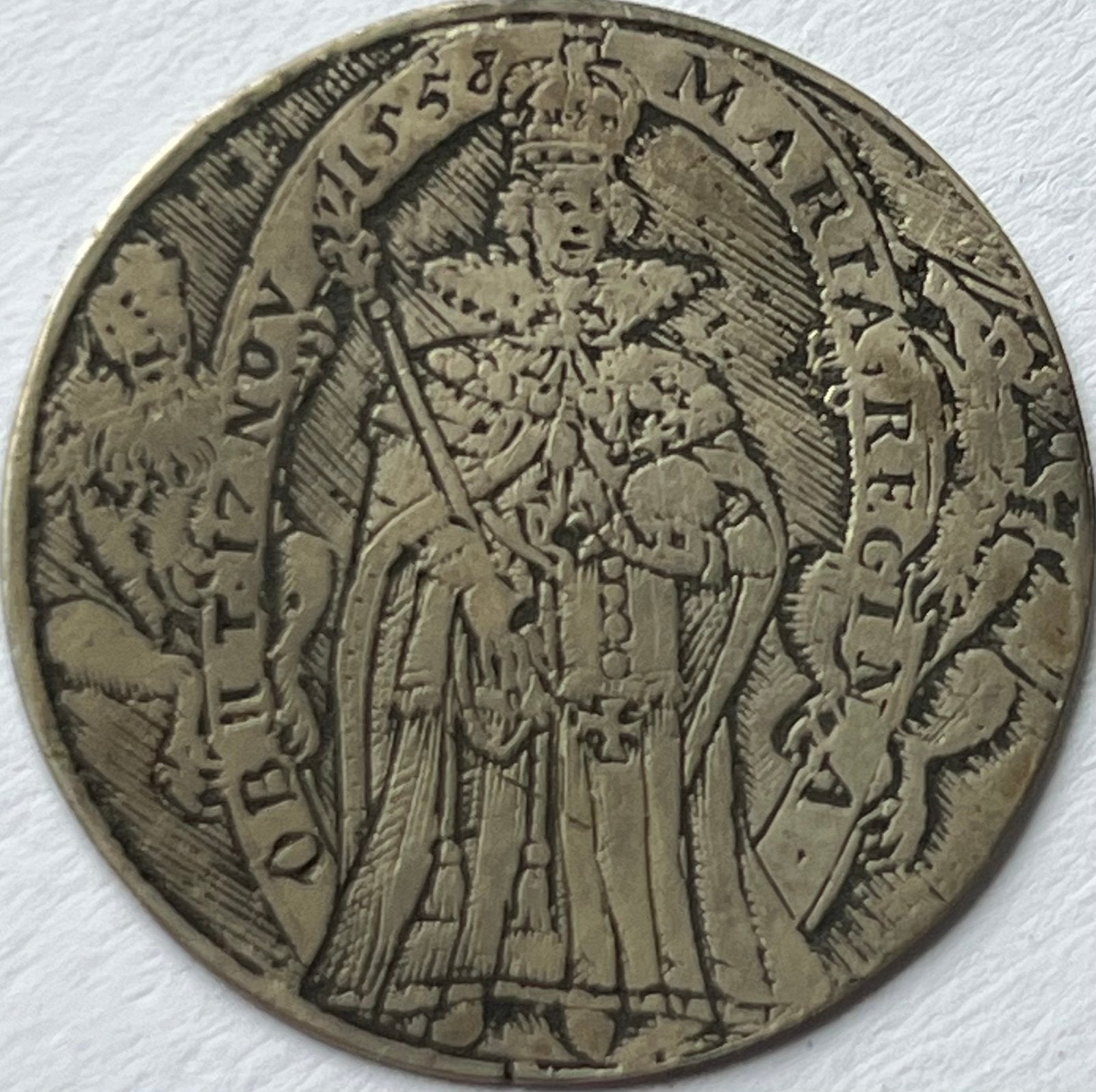 Engeland uniek gegraveerde shilling 1558, Ophalen of Verzenden, Overige landen, Losse munt, Zilver