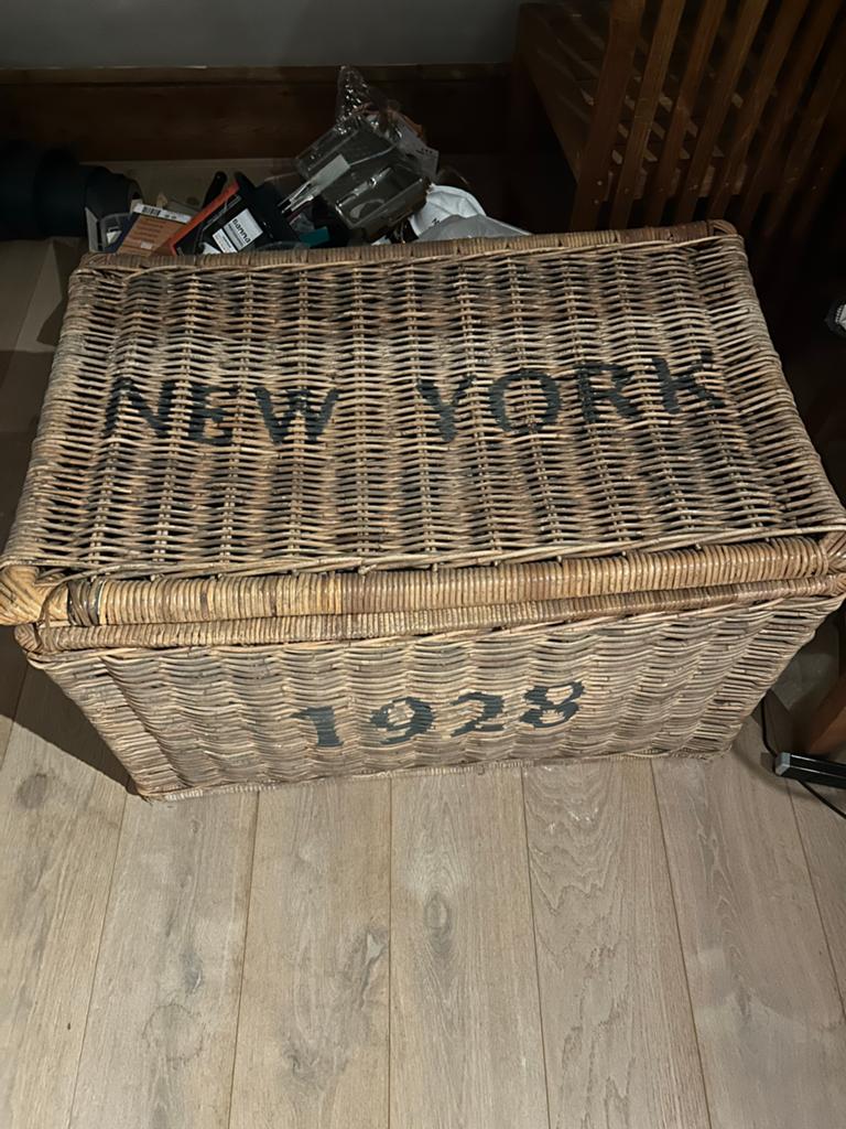 Vintage rieten kist 'New York 1928' - Opbergkist, Overige materialen, Gebruikt, 50 tot 100 cm, Ophalen of Verzenden
