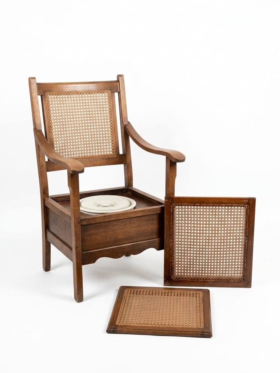 Vintage houten po-stoel met riet, Ophalen