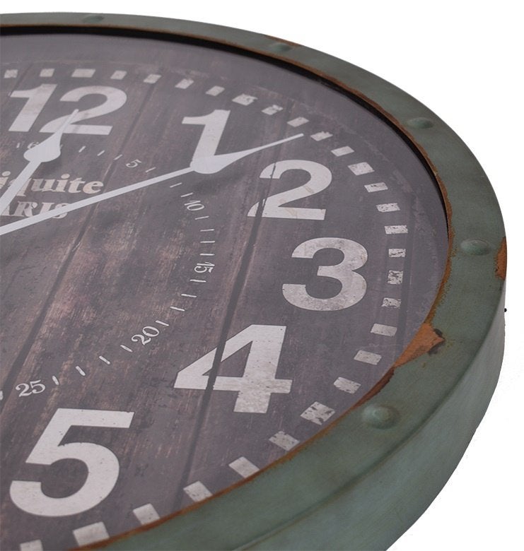 Wandklok rond antiquite de paris kleur groen, Ophalen of Verzenden, Nieuw, Analoog, Wandklok