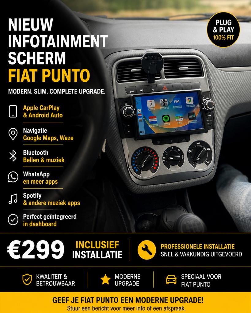 Nieuw CarPlay Scherm Fiat Punto - CarPlay & Android Aut, Ophalen of Verzenden, Nieuw