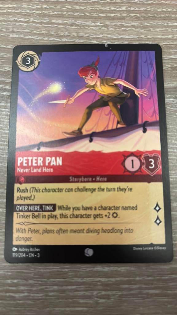 Disney Lorcana Peter Pan neverland hero 119-204 3INK nonfoil, Ophalen of Verzenden, Zo goed als nieuw, Losse kaart