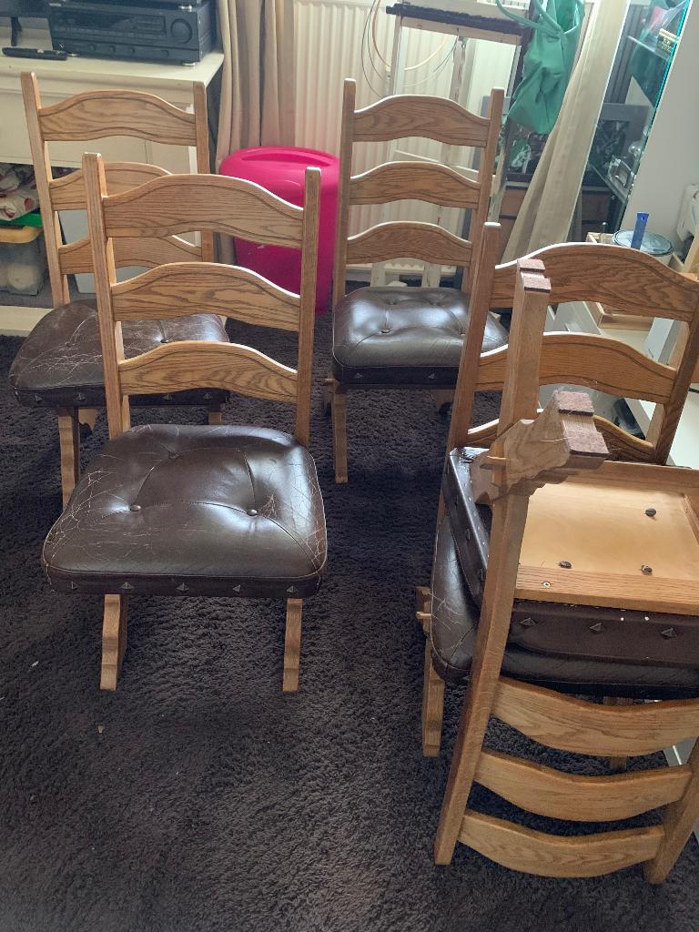 6 eiken eetkamer stoelen, Ophalen, Gebruikt