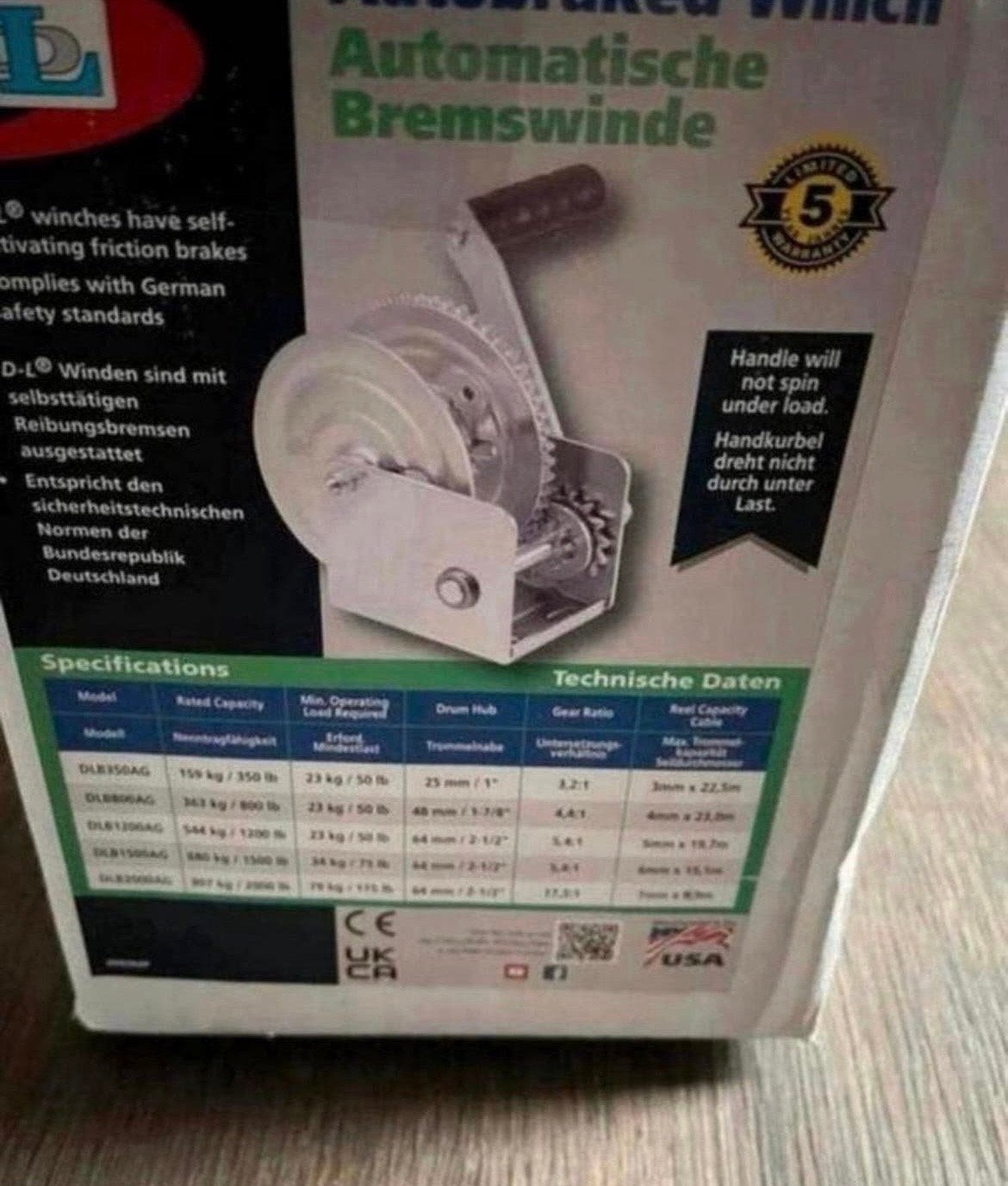 REMA DLB-800AG Zelfremmende Handlier 360 kg, Ophalen of Verzenden, Nieuw, Handmatig