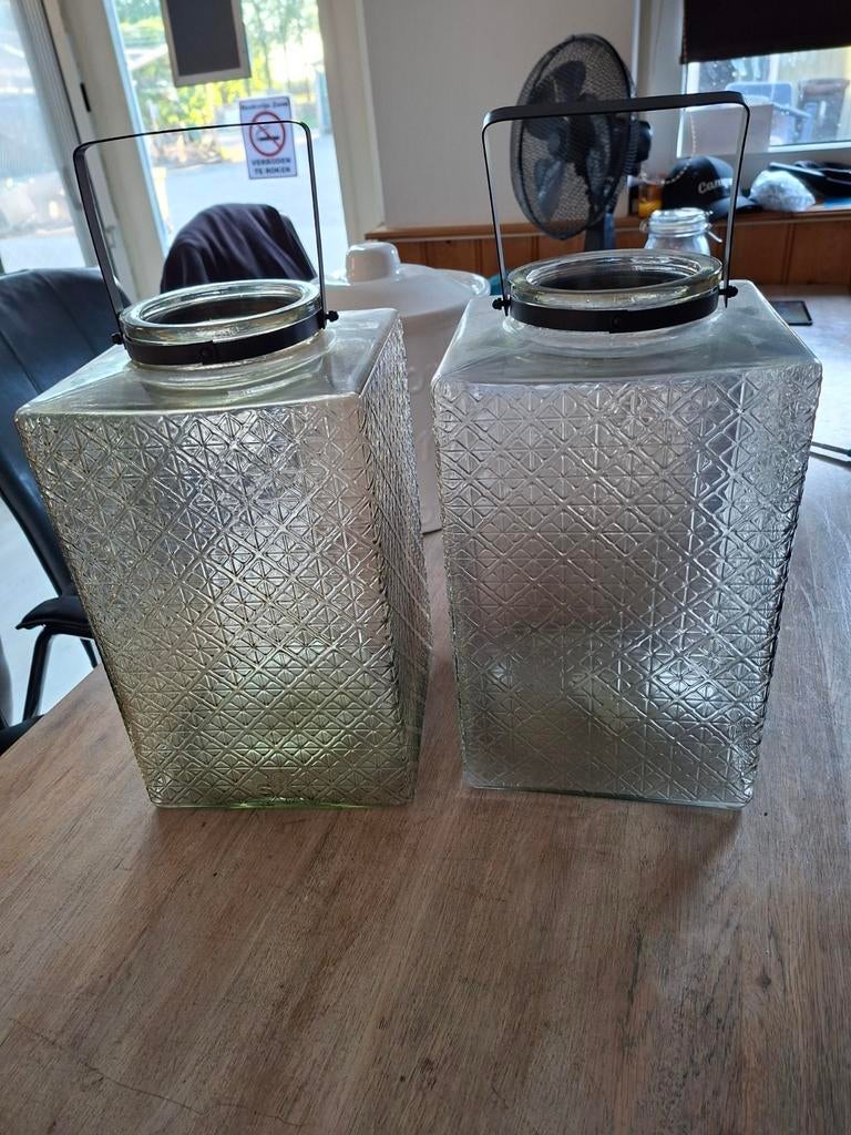Decoratieve glazen vazen/windlichten (set van 2), Ophalen of Verzenden