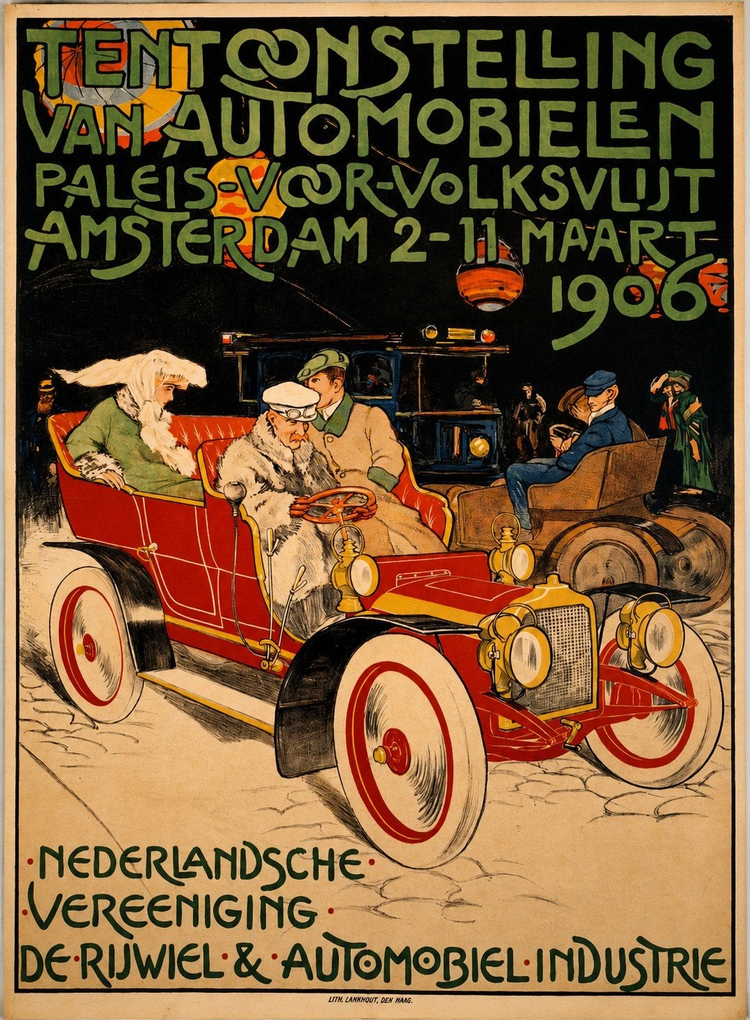Vintage Poster: Tentoonstelling van Automobielen 1906, Ophalen of Verzenden