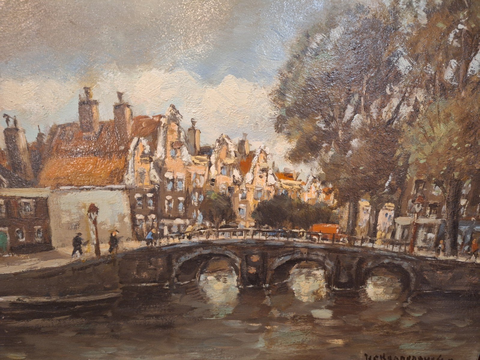 Schilderij Amsterdamse gracht Kranenburg, Antiek en Kunst, Doek, Ophalen of Verzenden, Klassiek, Stads- / dorpsgezicht