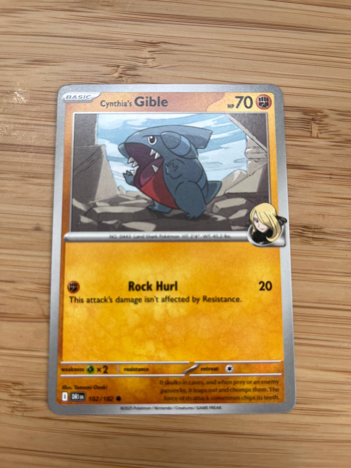 Cynthia's Gible Pokémon Kaart - DRI 102/182, Ophalen of Verzenden, Zo goed als nieuw, Losse kaart