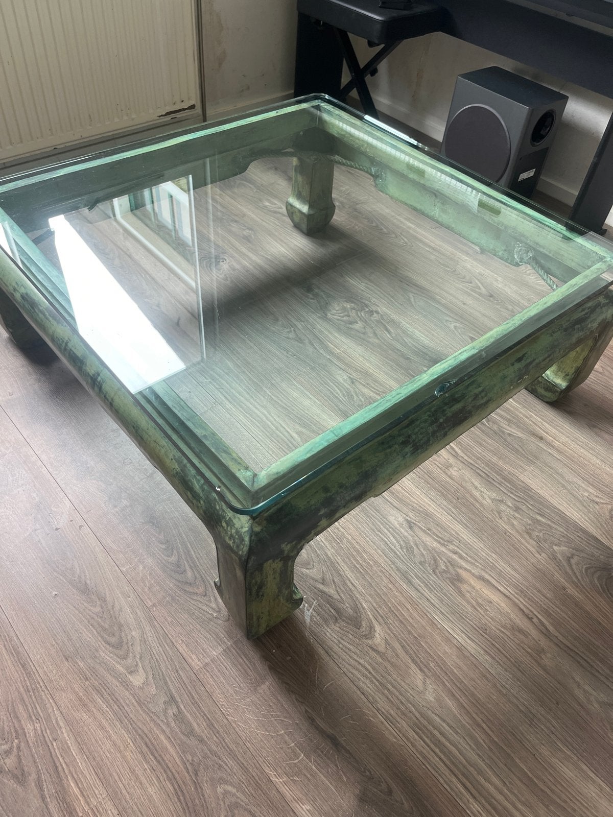 Glazen salontafel brons koper 45 kilo, Ophalen of Verzenden, Brons