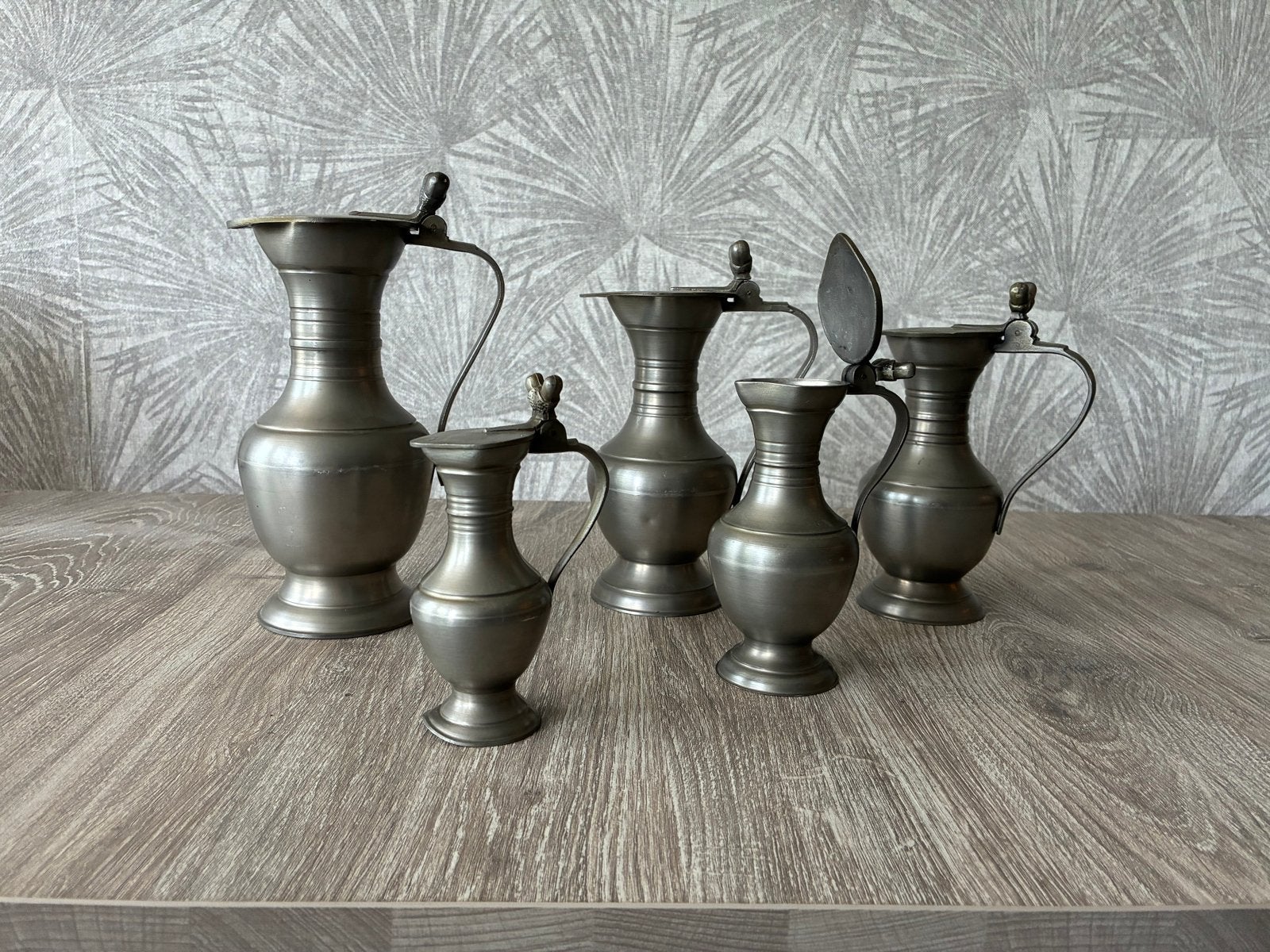 Set van 5 antieke tinnen kannen, Ophalen of Verzenden