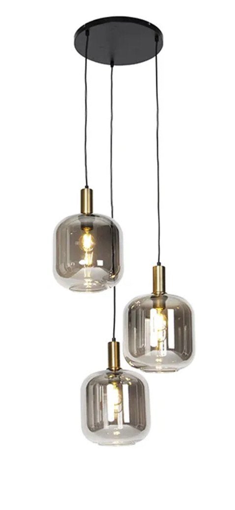 QAZQA Zuzanna hanglamp 3-lichts – smoke glas / goud, Ophalen, Zo goed als nieuw, Glas