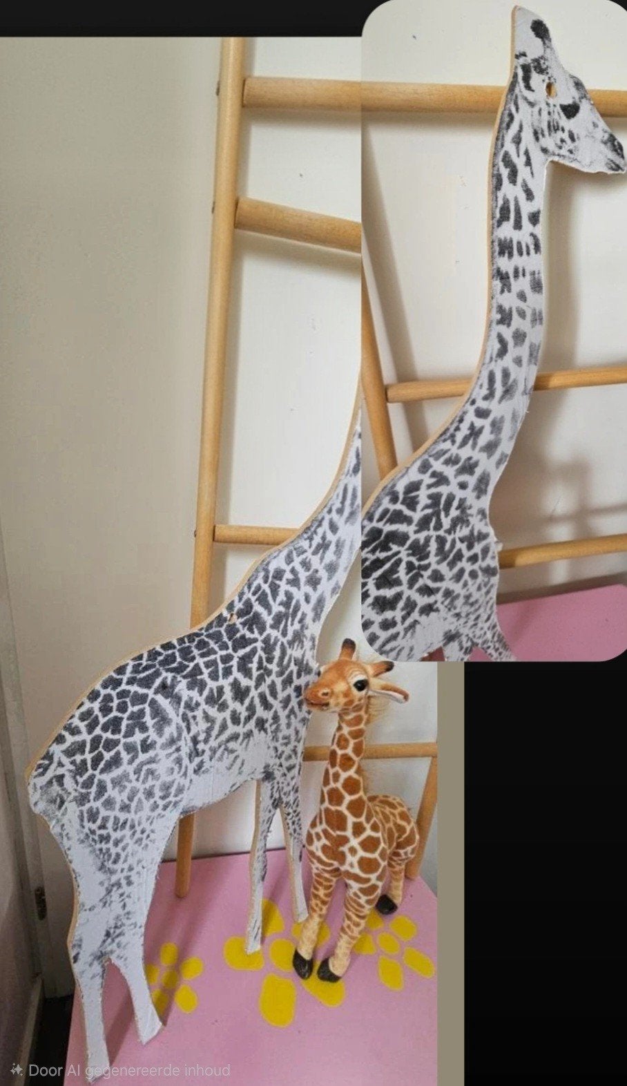 Houten Giraffe Zwart Wit - 80 cm - Decoratie om op te hangen, Huis en Inrichting, Woonaccessoires | Overige, Ophalen, Gebruikt