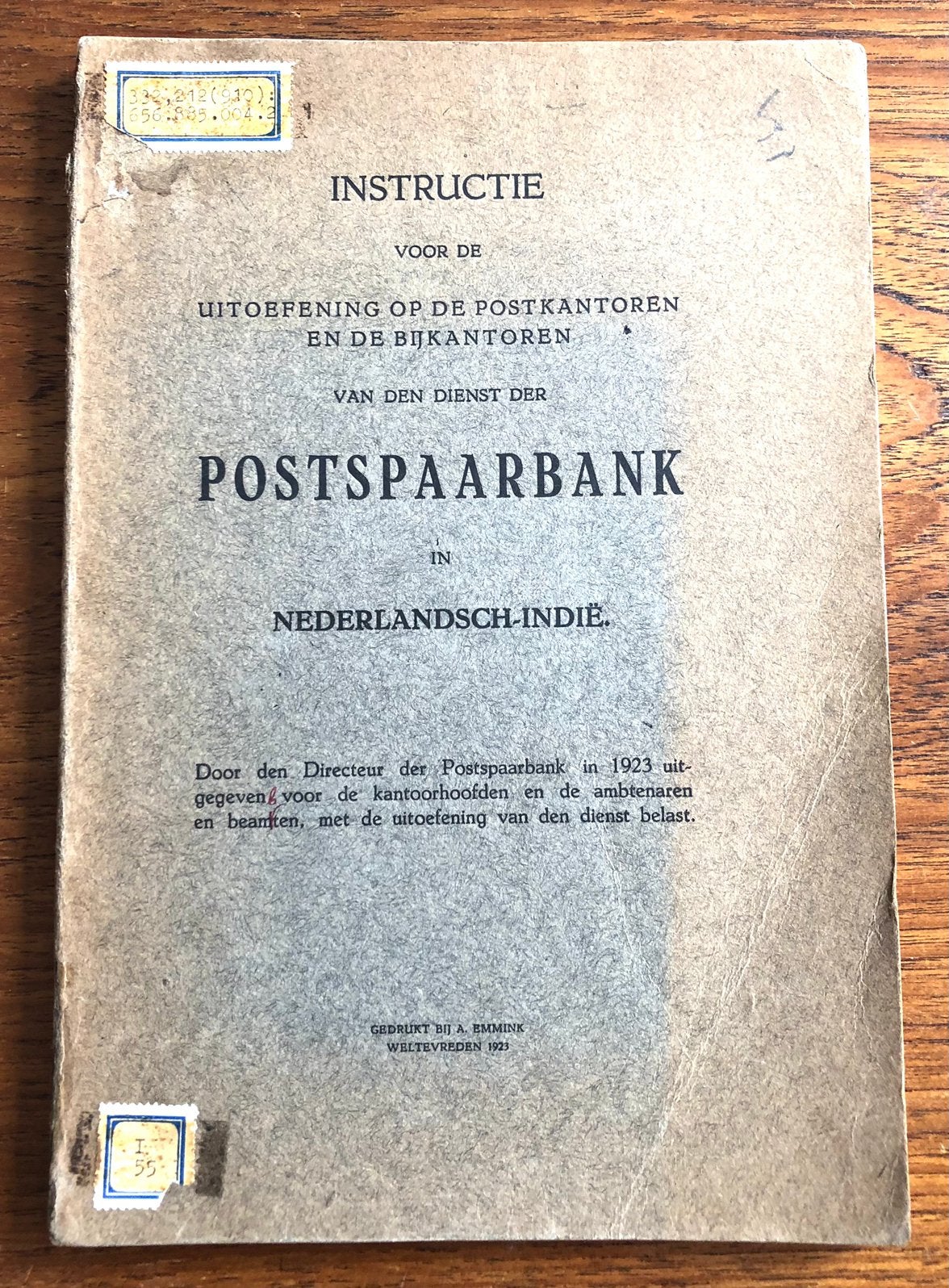 Handleiding 1923 Postspaarbank Indië Kantoren en Bijkantoren, Antiek en Kunst, Antiek | Boeken en Bijbels, Verzenden