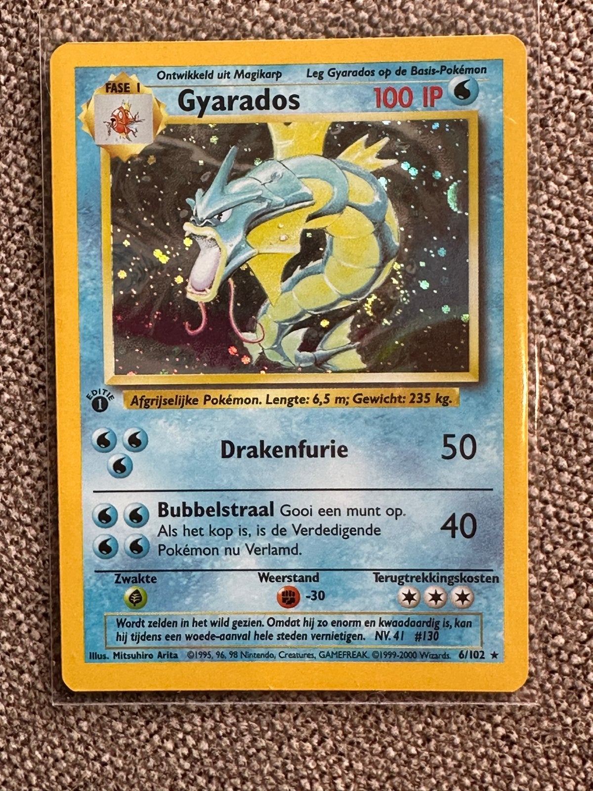 1st edition Gyarados Nederlands, Hobby en Vrije tijd, Verzamelkaartspellen | Pokémon, Ophalen of Verzenden, Gebruikt, Losse kaart