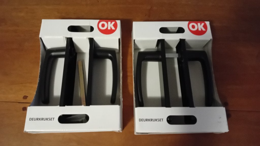 OK deurkruk set Blok recht blind schild zwart aluminium, Ophalen of Verzenden, Nieuw, Overige materialen, Klink of Kruk
