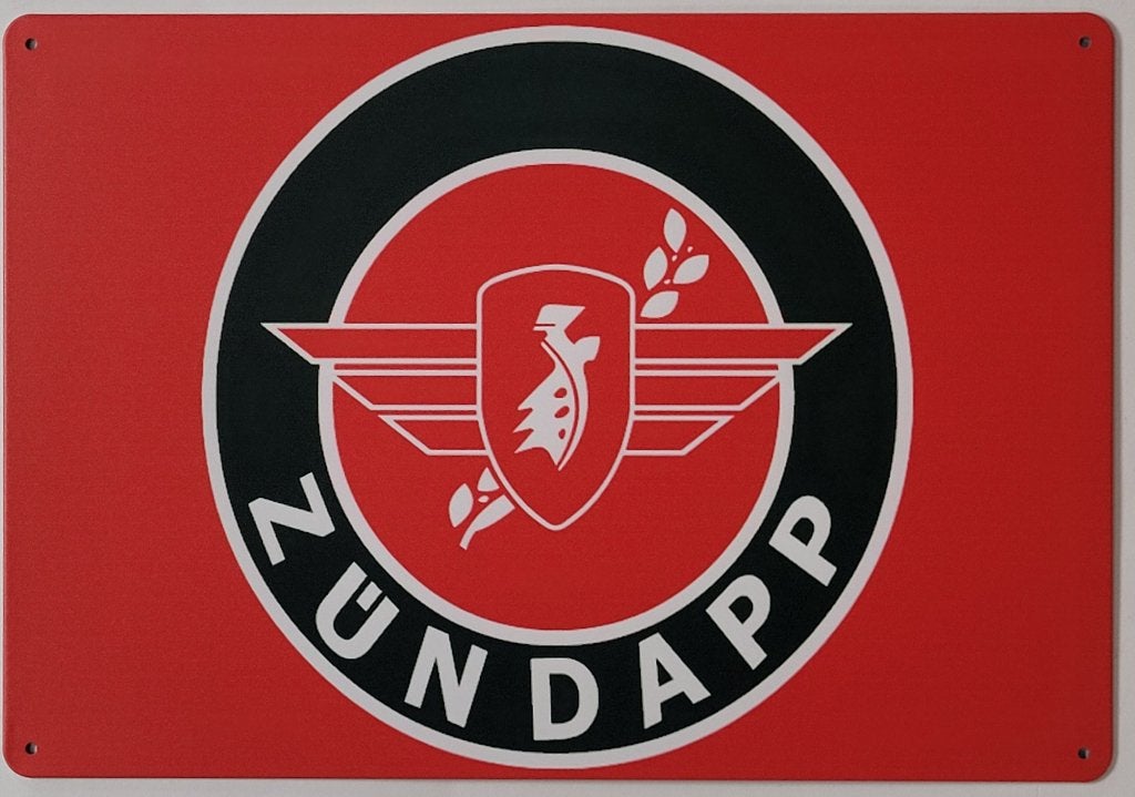 Zundapp logo rood reclamebord van metaal wandbord deco, Reclamebord, Info@deconoord.nl, Deco Noord, Nieuw