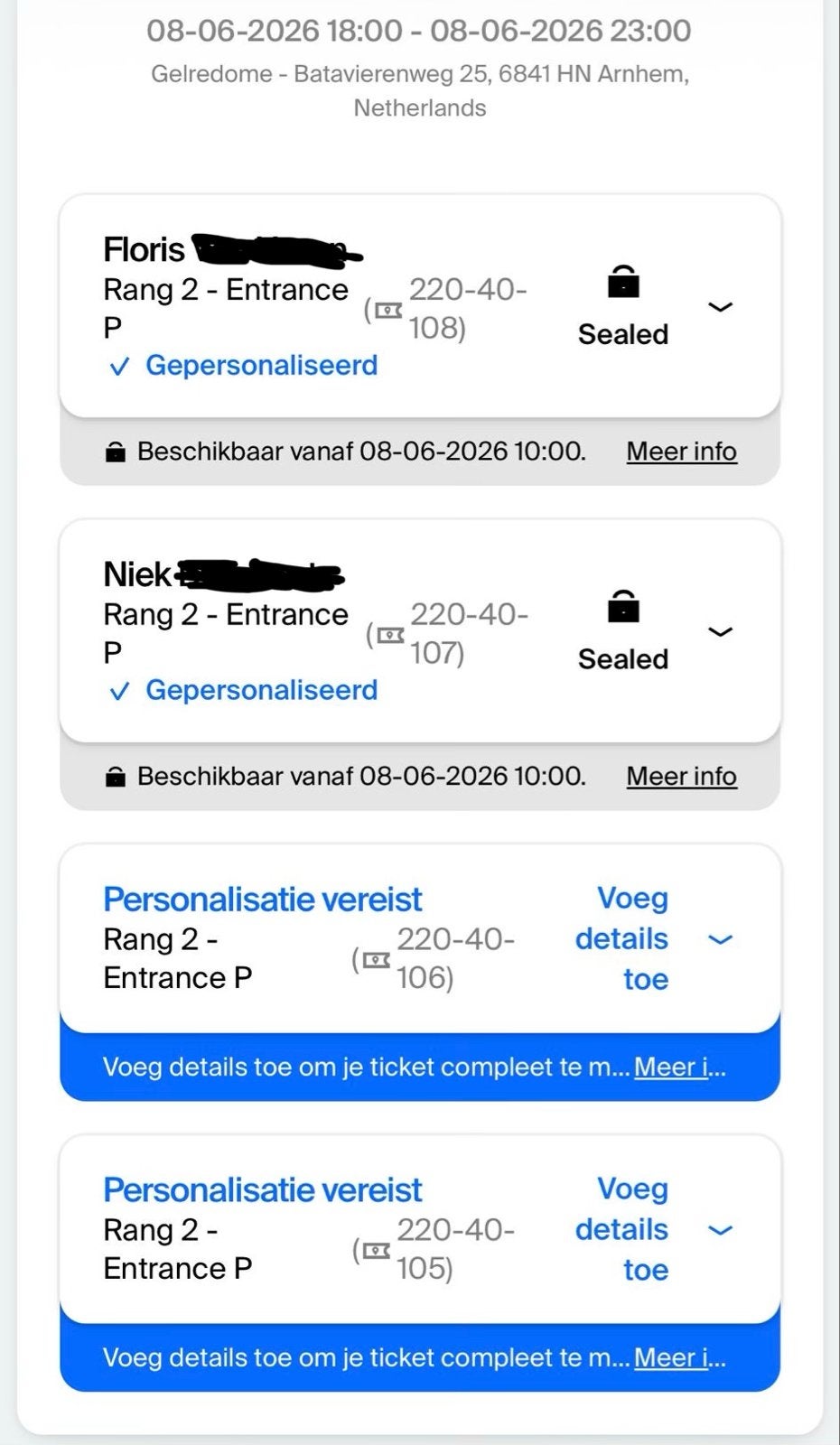 2x Kanye West Ring 2 tickets voor 8 juni in Arnhem, Twee personen, Juni