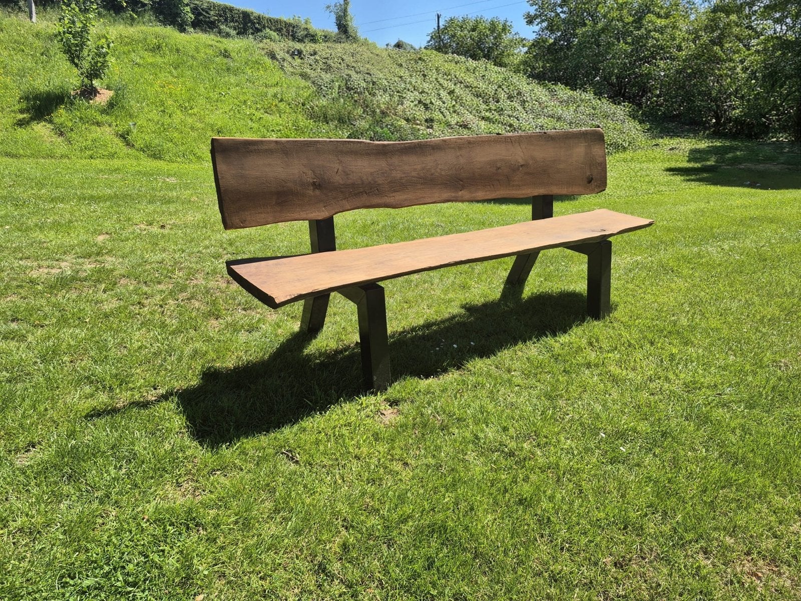 Robuuste eiken bank met gepoedercoat onderstel, Ophalen of Verzenden, Nieuw, Hout