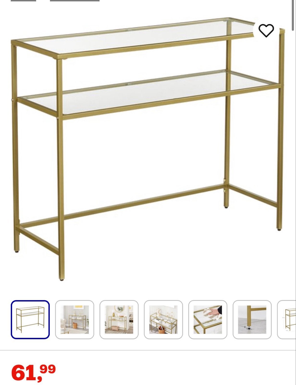 Gouden Console Tafel met Glazen Bladen, Huis en Inrichting, Tafels | Sidetables, Ophalen, 100 tot 150 cm, Minder dan 25 cm, Rechthoekig