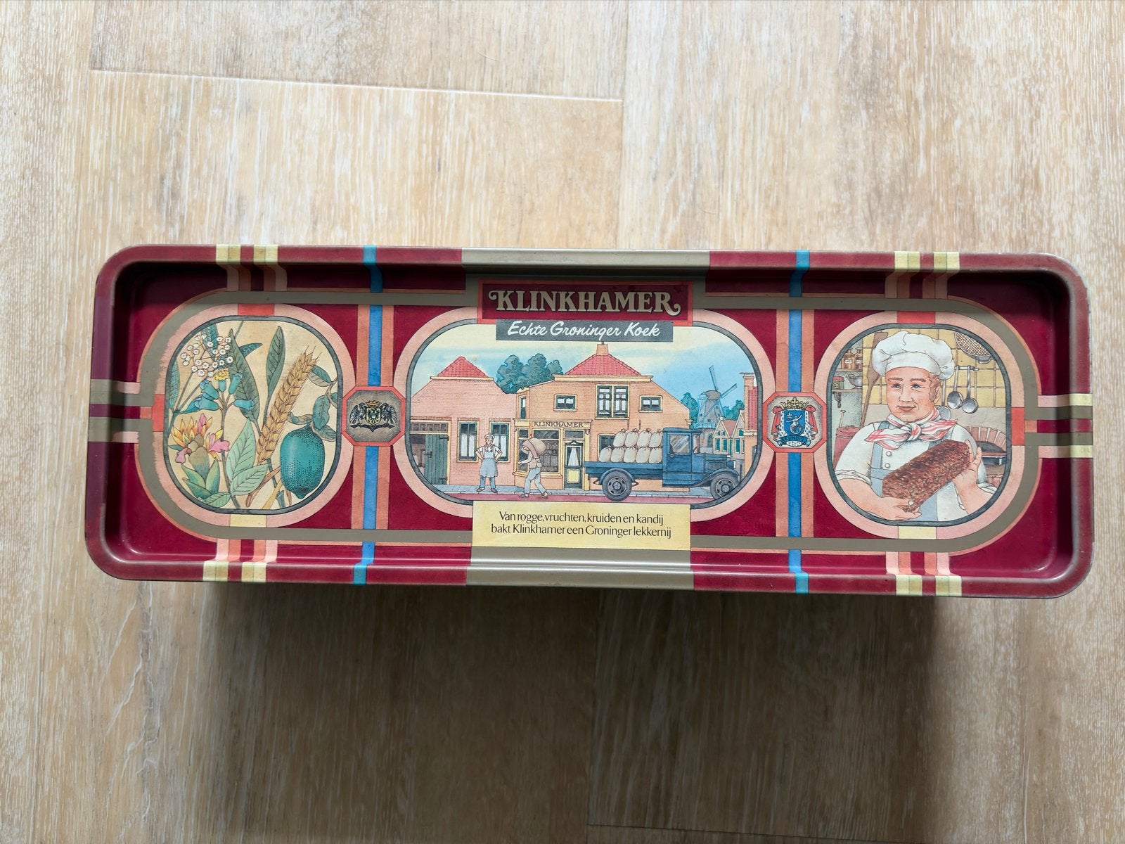 Vintage Klinkhamer Koekblik - Echt Groninger Koek, Ophalen of Verzenden, Zo goed als nieuw, Koek(jes), Overige merken
