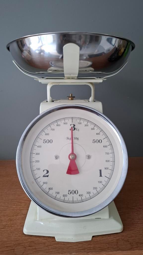 Vintage Keukenweegschaal - Crème, Analoog, 3kg, Witgoed en Apparatuur, Weegschalen, Keukenweegschaal, Ophalen of Verzenden, Gebruikt