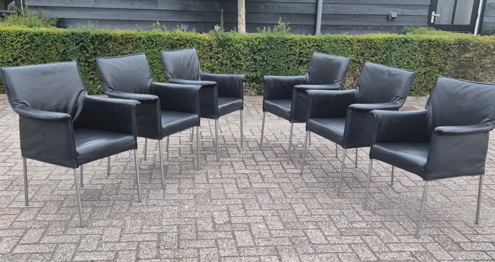 Design on stock 6 Gola eetkamerstoelen zwart soepel leer, Huis en Inrichting, Zwart, Zo goed als nieuw, Vijf, Zes of meer stoelen