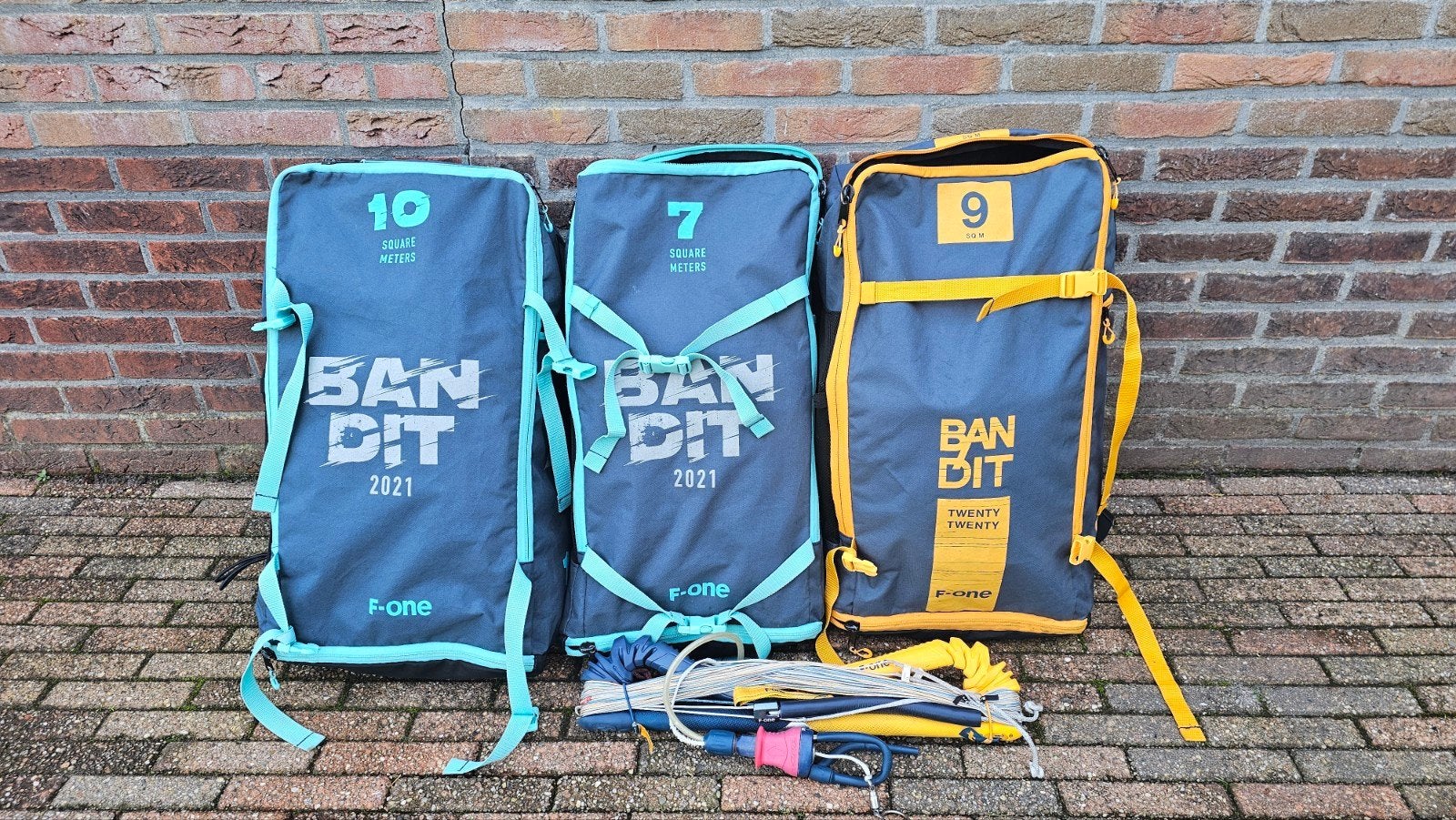 F one bandit kiteset - 7m, 9m en 10m, Gebruikt, Kitesurf-set, 9 m², Geen board