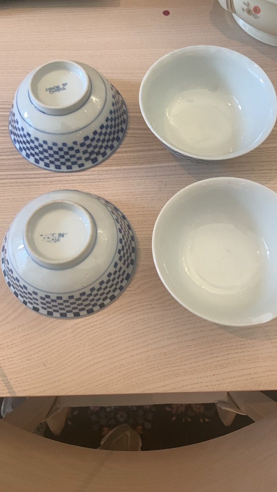 Set van 4 Chinese kommen - blauw en wit geblokt, Ophalen of Verzenden
