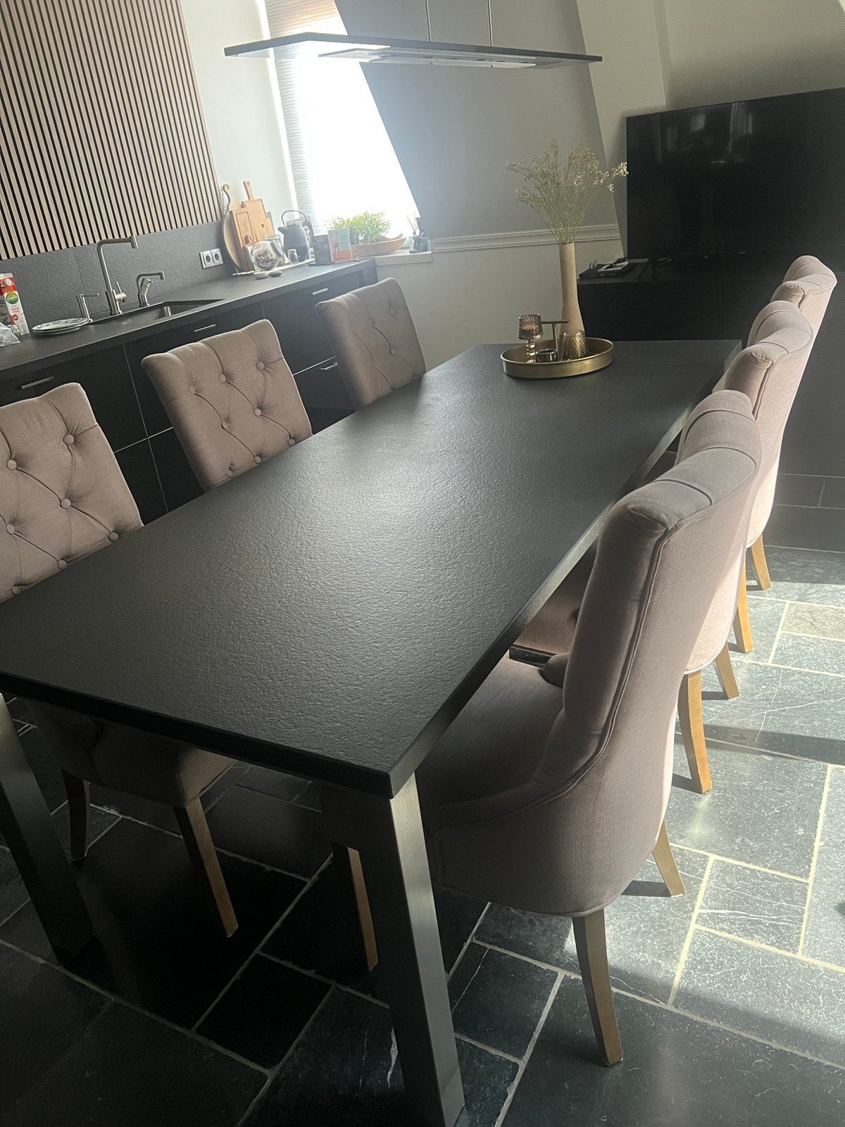 Granieten Buiten/Eettafel incl aluminium frame, Huis en Inrichting, Tafels | Eettafels, Ophalen, Overige materialen, Gebruikt
